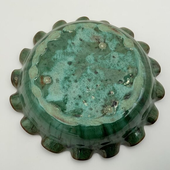 Jacon JB COLE Pottery North Carolina Ruffled Pie Plate Green Malachite Glaze - Picture 7 of 10